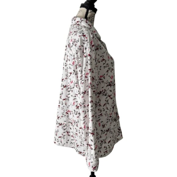 Lanz Of Salzburg Womens Floral Button-Up Pajama Top Flannel Cardinal Size M NEW - Picture 2 of 7